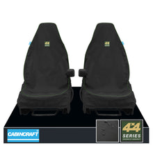 Load image into Gallery viewer, Land Rover Freelander, All Derivatives &amp; Model Years Front Pair 1+1 Black Waterproof Seat Covers With Logos &amp; Matching Leatherette Piping
