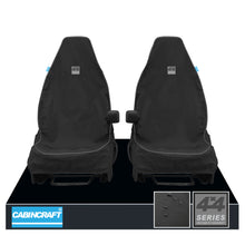 Load image into Gallery viewer, Land Rover Freelander, All Derivatives &amp; Model Years Front Pair 1+1 Black Waterproof Seat Covers With Logos &amp; Matching Leatherette Piping
