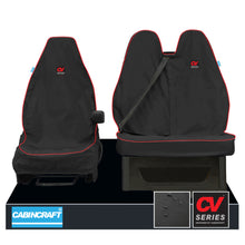 Load image into Gallery viewer, Peugeot Expert, MY16+ Front 1+2 Black Waterproof Seat Covers With Logos &amp; Matching Leatherette Piping
