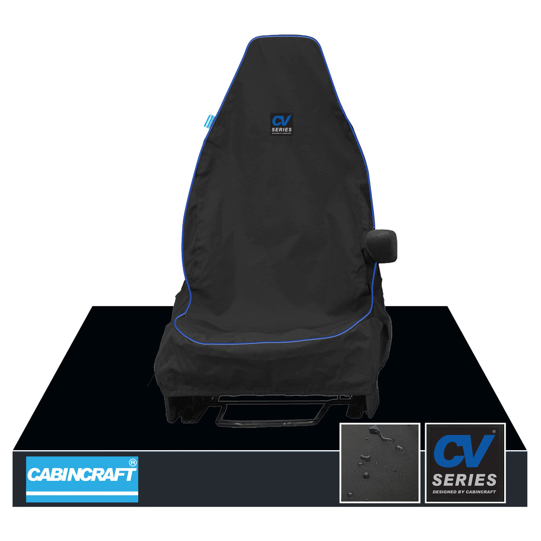 Vauxhall Opel Vivaro Sportive, MY14-19 Front Single Black Waterproof Seat Cover With Logo & Matching Leatherette Piping