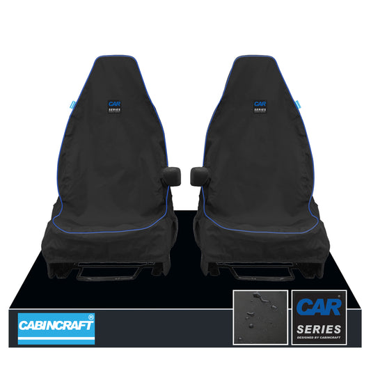 Audi A3, All Model Years Front Pair 1+1 Black Waterproof Seat Covers With Logos & Matching Leatherette Piping