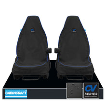Load image into Gallery viewer, Nissan NV250, MY19+ Front 1+1 Black Waterproof Seat Covers With Logos &amp; Matching Leatherette Piping
