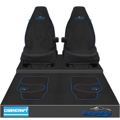 Audi A1, All Model Years & Derivatives Front Pair 1+1 Black Waterproof Seat Covers With Leatherette Piping & Matching Floor Mats (4pcs)