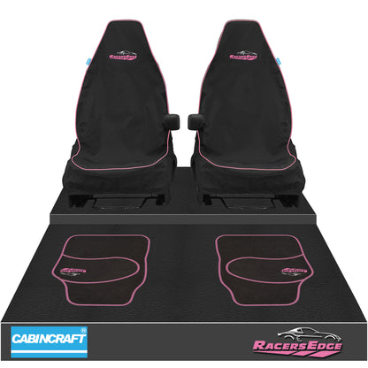 Audi A1, All Model Years & Derivatives Front Pair 1+1 Black Waterproof Seat Covers With Leatherette Piping & Matching Floor Mats (4pcs)